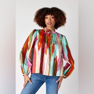 CROSBY by Mollie Burch Gabby Blouse in Vintage Ikat Size M - NWT